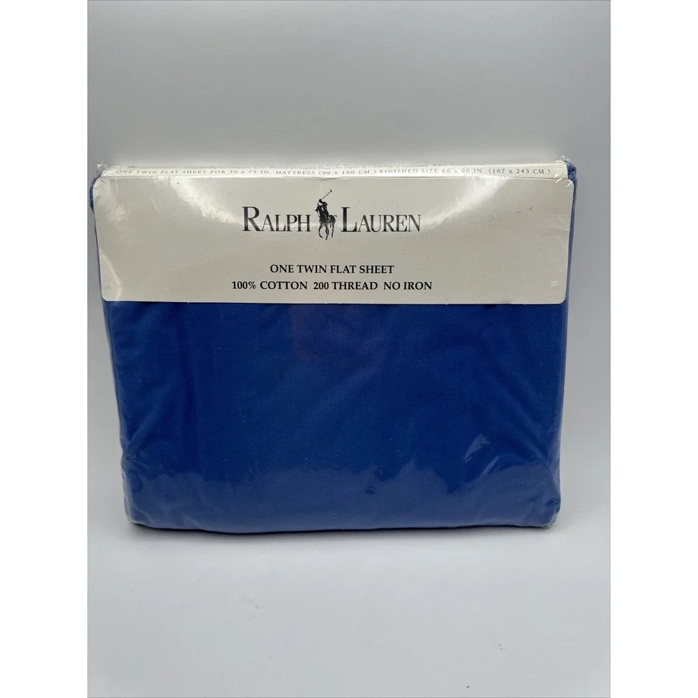 Vtg Ralph Lauren Classic Mystic Blue TWIN Flat Bed Sheet USA Made 100% Cotton‎